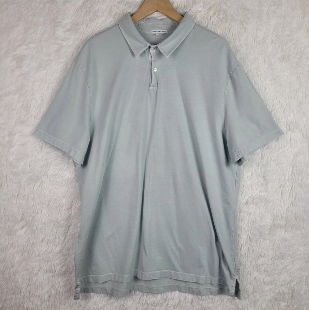 James Perse Mens‎ Sz 5/2XL Stone Blue Sueded Jersey Polo Preppy USA MSX3337